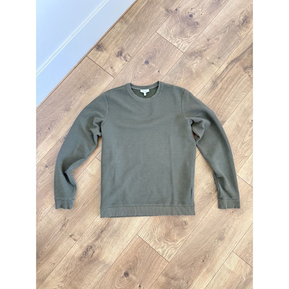REISS S olive green Pullover Long Sleeved Crewneck pullover shirt knit waffle